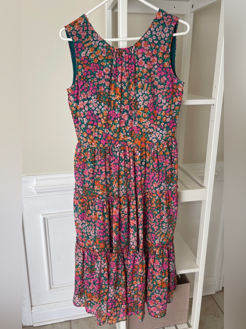 J. Crew Pink, Green & Orange Floral Tiered Maxi Dress